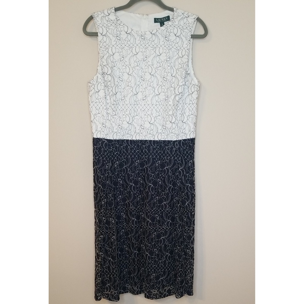 Ralph Lauren Dress Women 10 Black White Lace Crochet Floral Cottagecore Coquette